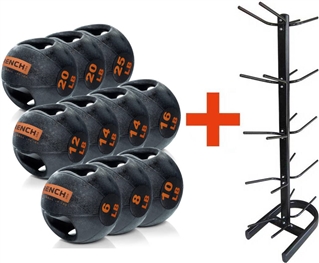 French Fitness Dual Grip Medicine Ball Set of 10 (6 to 25 lbs) w/Rack Image