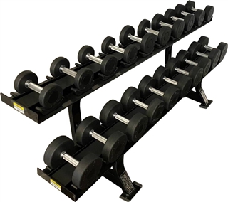 Hammer Strength Round Rubber Dumbbell Set 5-50 lbs w/2-Tier Rack Image