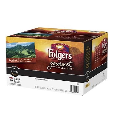K Cups Folgers Lively Columbian, 80pk