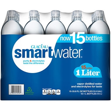 SmartWater bottled water, 1 Liter, 15 bottles