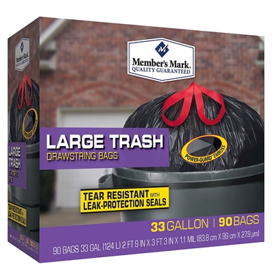 Large Trash Bags Black 33 gal 90ct
