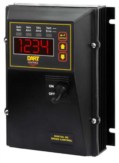 Dart Controls MD50E-1, NEMA 4 Closed loop microprocessor based DC motor speed control with provision for remote up-down speed selection via push button switches.