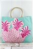 Aruba Blue and Pink Pineapple Jute Carryall Bag