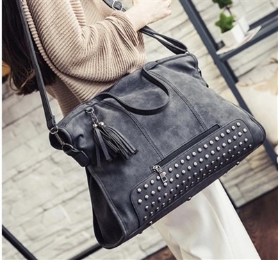 Dark Gray Tess Tote with studs
