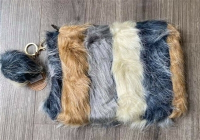 Fur bag with pom and gunmetal chain strap
