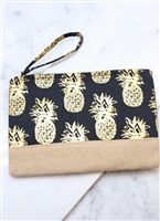 Foil Pineapple Black Pouch with Jute Trim