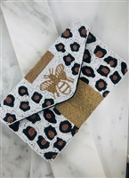 Leopard Beaded Bee Crossbody White