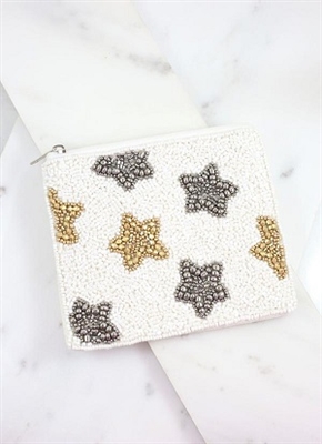 Steele Star Beaded Pouch - White