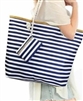 Striped tote with pouch - red or blue