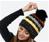 Fuzzy Lined Multicolor Chunky Knit Pom Beanie