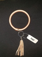 Faux Leather Tassel Bangle Keychain - Rose Gold