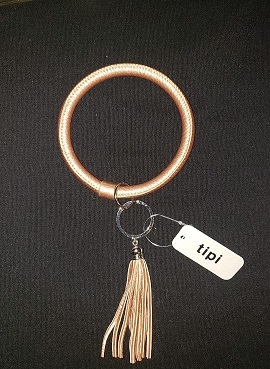 Faux Leather Tassel Bangle Keychain - Rose Gold