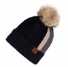 C.C. Two Stripe Fur Knit Pom Beanie - Black
