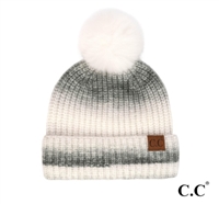 C.C. Ombre Black Multi Knit Beanie with Pom