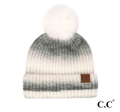 C.C. Ombre Black Multi Knit Beanie with Pom