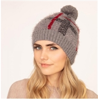 Gray Plaid Beanie with Pom