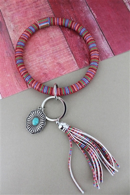 Silvertone Concho Serape Tassel Bangle Keychain