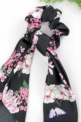 Blossoming Beauty Black Scarf Scrunchie