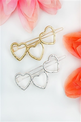 Crave Hammered Two-Tone Open Heart Snap Hair Clip Set