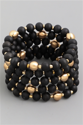 Multi Strand Wooden Bracelet Set - Black