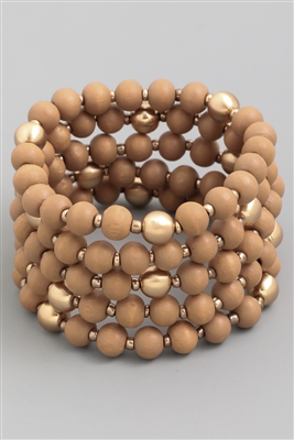 Multi Strand Wooden Bracelet Set - Brown