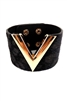 Goldtone V Black Faux Fur Cuff Bracelet