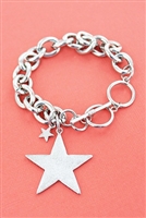 Star Charm Chain Toggle Bracelet - Silvertone