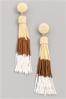 Seed Beaded Tassel Dangle Earrings - White