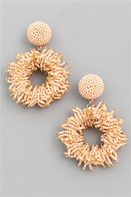 Beaded Hoop Drop Earrings - Beige