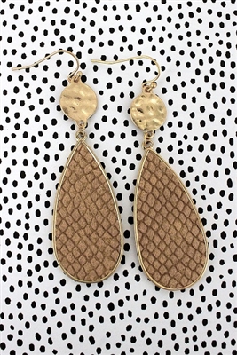 Crave Goldtone Disk and Brown Python Teardrop Earrings