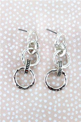 Textured Silvertone Interlocking Ring Earrings
