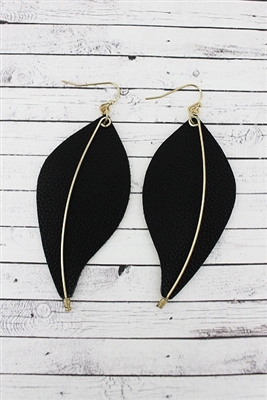 Crave Goldtone and Black Faux Leather Leaf Earrings