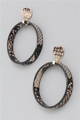 Snake Print Hoop Drop Earrings - GRAY