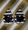 Black shimmer faux Leather striped double layered double sided heart earrings