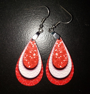 Red teardrop 3D Sublimated wooden earrings