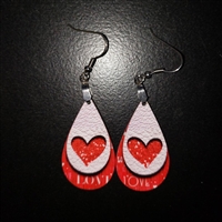 Red heart teardrop 3D Sublimated wooden earrings
