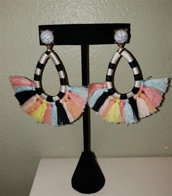 Multi Light Denver Marble Embroidert Tassel Earrings