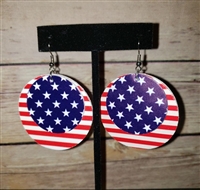 Stars and Stripes Patriotic Synthetic Leather Round Earrings