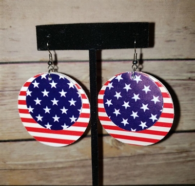 Stars and Stripes Patriotic Synthetic Leather Round Earrings