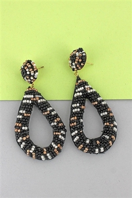 Black Seed Bead Open Teardrop Earrings