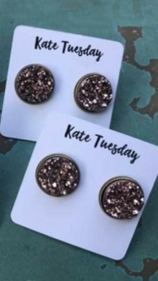 Rose gold round druzy earrimgs