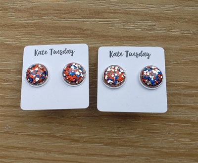 Red White and Blue Confetti Studs