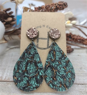 Chocolate Druzy Turquoise Teardrop Earrings