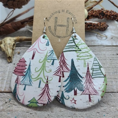 Holiday Quirky Trees Cork on Leather
