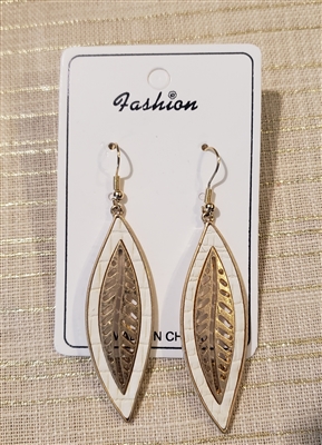 Gold and cream drop leaf earrings