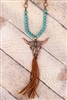 Iridescent Crystal Burnished Coppertone Steer Head Tassel Necklace