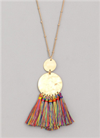 Disc Tassel Multi-Color Pendant Necklace - Long