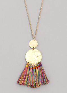 Disc Tassel Multi-Color Pendant Necklace - Long