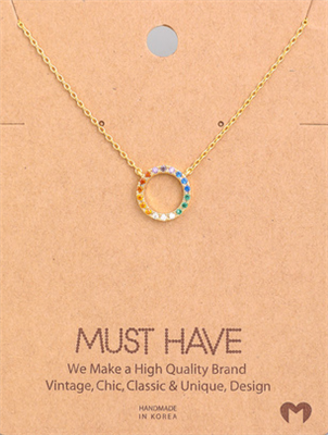 Rainbow Circle Pendant Necklace - Gold colored