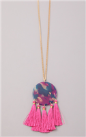 Stained Glass Tassel Charm Necklace - Fuchsia